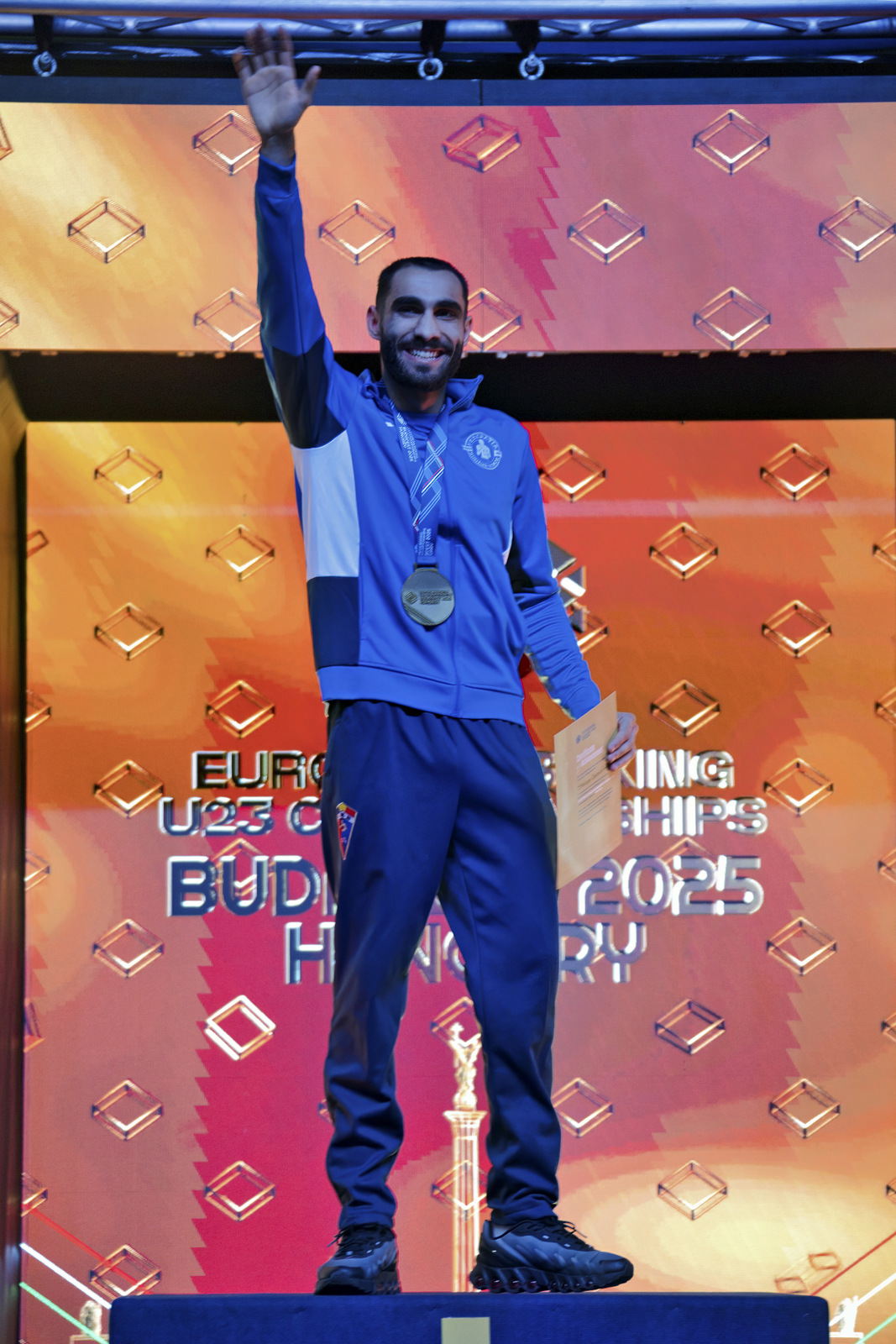 Daniel Stoican celebrating his European Championship victory — the first European Boxing Champion from Nottinghamshire